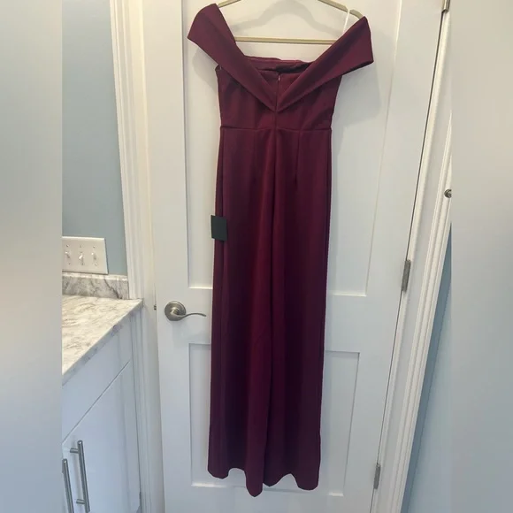 NWT Lulus Off-Shoulder Burgundy Jumpsuit - Picture 2 of 5